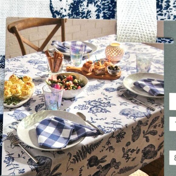 NEW Blue & White Easter Bunny Table Entertaining Set by Rachel Ashwell 70" Round - Picture 5 of 6